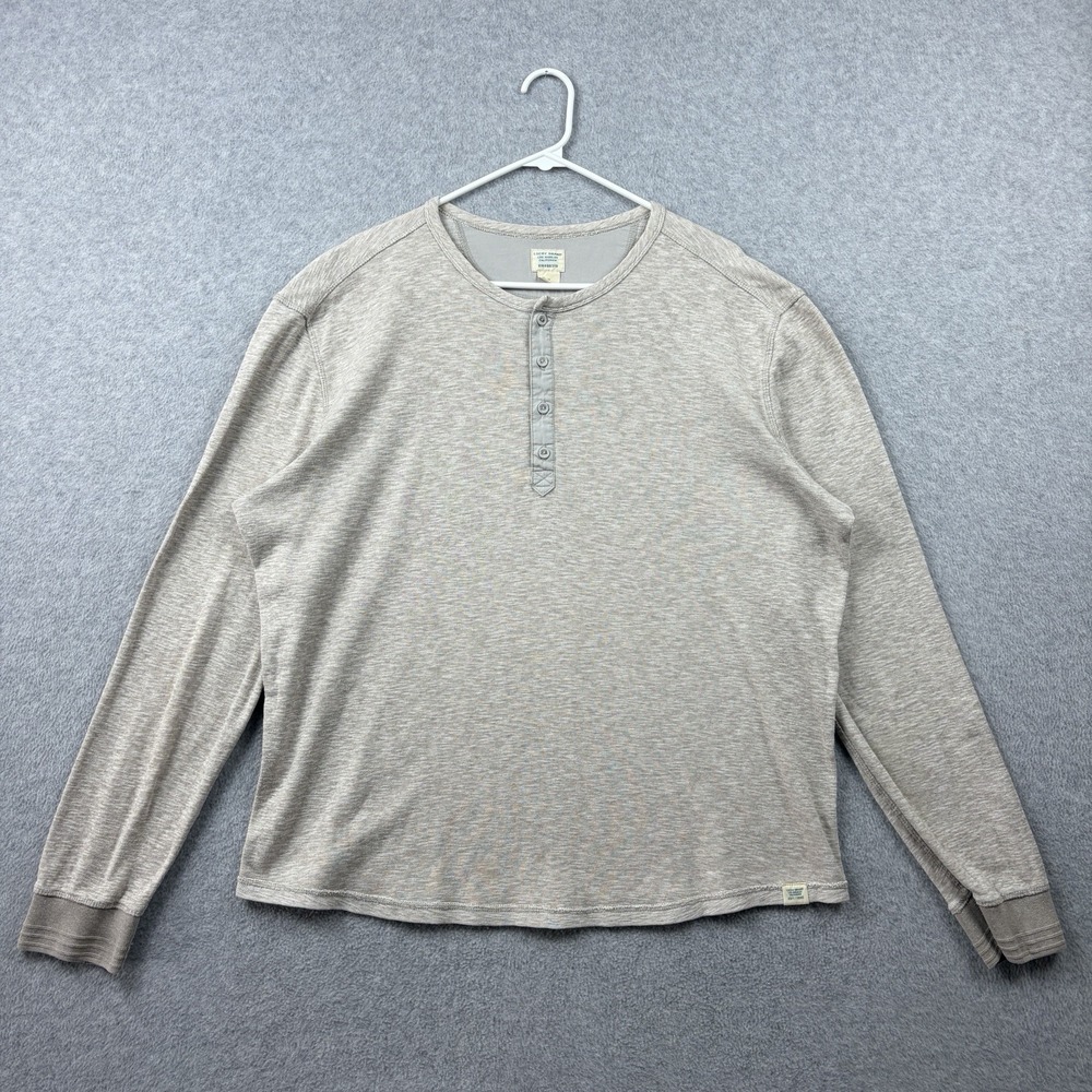 Lucky Brand Shirt Mens XL Oatmeal Gray Henley Long‎ Sleeve Knit Vintage Style - Picture 2 of 10